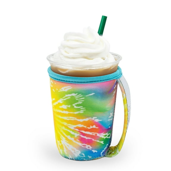 GoCuff Reusable Iced Coffee Insulator Sleeve Neoprene Holder - Tie Dye Sunflower - Small
