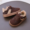 thumbnail image 3 of Toddler Boys Girls Winter Flat Shoes Fuzzy Lined Hook and Loop Walking Shoes Casual Nonslip Splice Suede Sneakers Brown 9.5 Toddler, 3 of 5