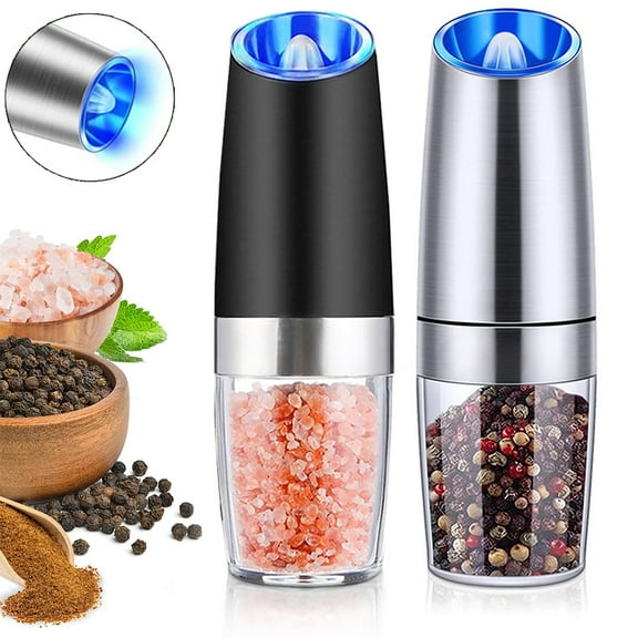 2 Pcs Electric Salt And Pepper Grinder Set Battery Operated One Hand Automatic Operation, Adjustable Coarseness Mill Grinders Shakers Led Light Stainless Steel, Kitchen Gadgets Gifts Ideas