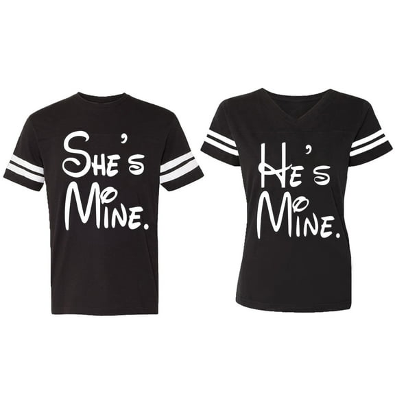 He She Is Mine Matching Couple Cotton Jerseys (Men Black / Women Black) (Men S / Women S)