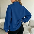 thumbnail image 6 of Full Zip Up Sweatshirt Women No Hood Oversized Loose Casual Long Sleeve V Neck Jacket Fall Winter Sweatshirt Blue XL, 6 of 8