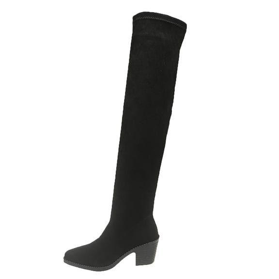 Dasayo Black Women's Boots Comfort Dress Over-The-Knee Stretchy High Top Snip Toe Block Heel Boots Women Shoes 36