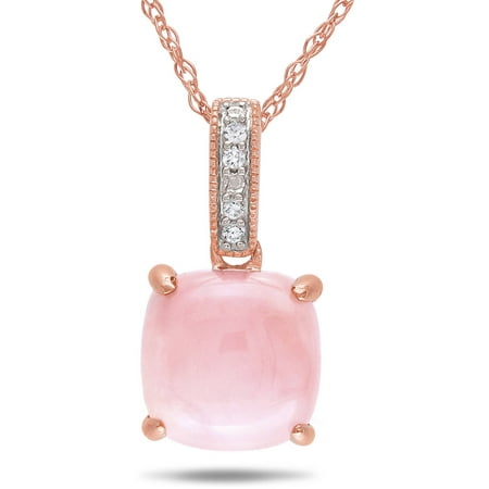 1-1/3 Carat T.G.W. Pink Opal and Diamond Accent 10kt Pink Gold Solitaire Pendant, 17