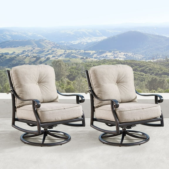 Outdoor Living and Style Set of 2 Brown and Black Outdoor Patio Furniture Swivel Rocking Club Chairs