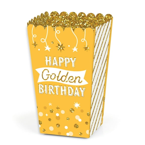 Big Dot of Happiness Golden Birthday - Happy Birthday Party Favor Popcorn Treat Boxes - Set of 12