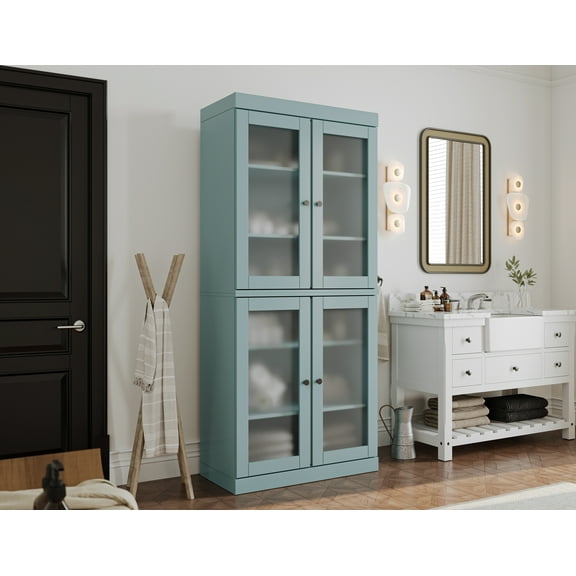 100% Solid Wood 32" Bathroom Cabinet with Frosted Glass Doors and Adjustable Shelves