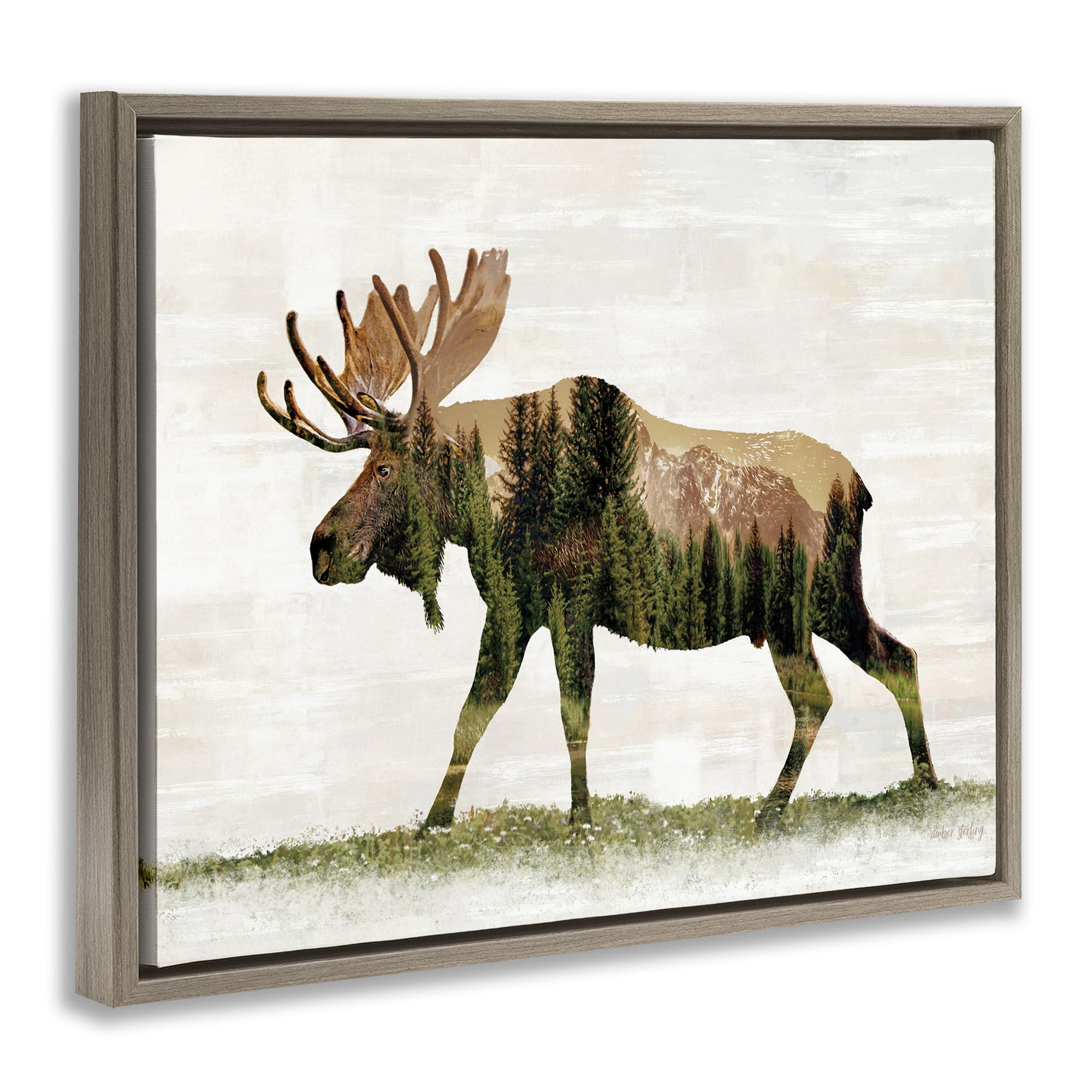 Stupell Industries Forest Pattern Moose Animals & Insects Painting Brown Floater Framed Art Print Wall Art, 21 x 17