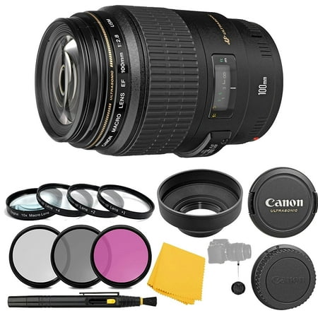 Canon EF 100mm f/2.8 Macro USM Fixed Lens + 3 Piece Filter Set + 4 Piece Close Up Macro Filters + Lens Cleaning Pen + Pro Accessory Bundle - 100mm Macro Ultrasonic Motor (Best Close Up Filter)