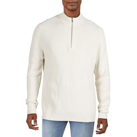 INC Mens Howie Quarter-Zip Long Sleeve Sweater Beige L