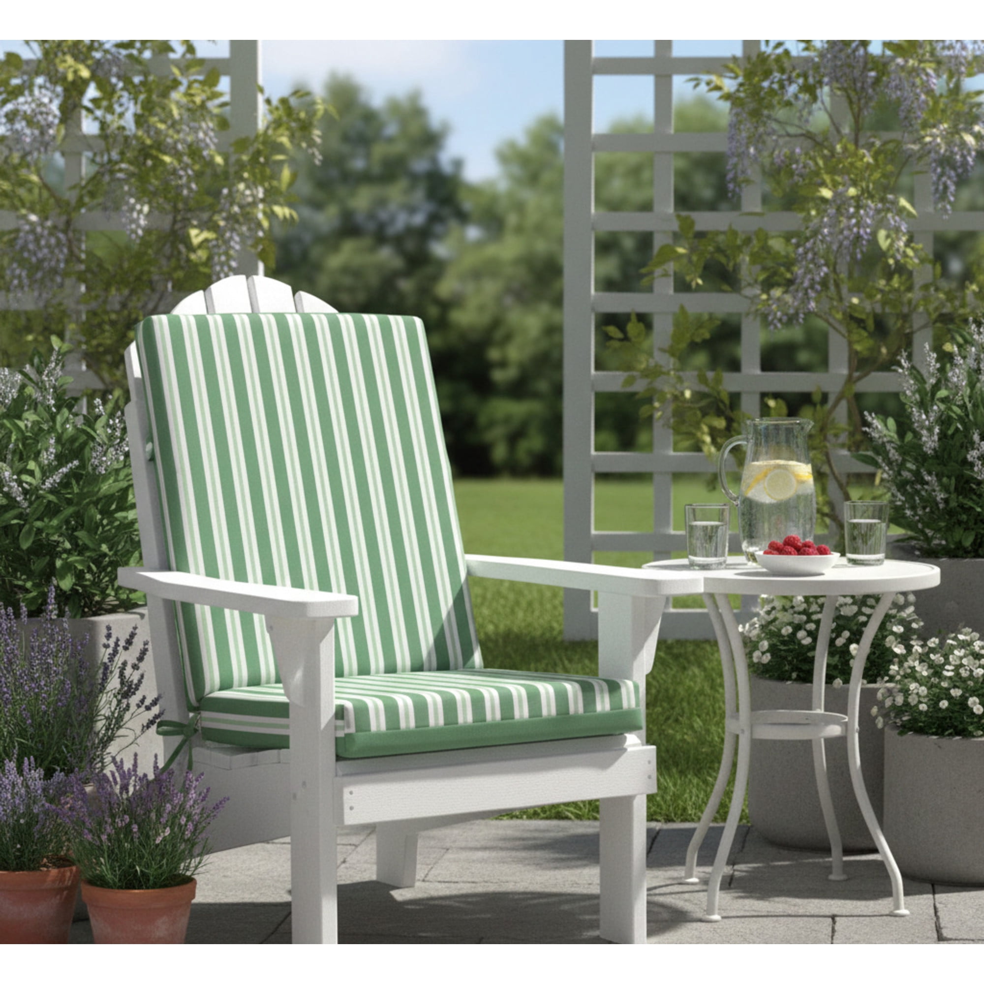 Outdoor Stripe Printed High Back Cushion 19 x 42 in Sage