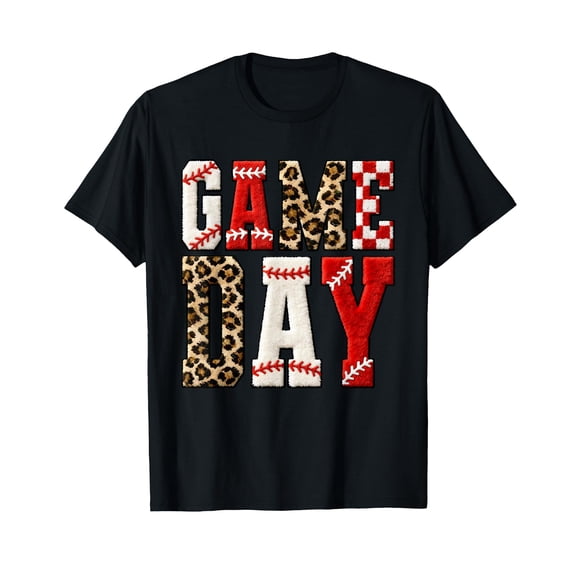 Game Day Baseball Mom Leopard Checkered Sports Lover T-Shirt