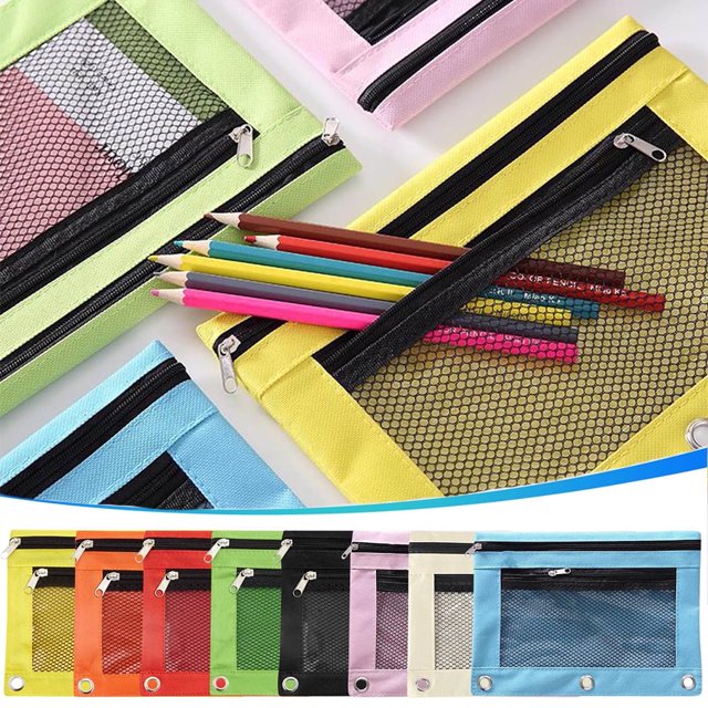 Estuche grande para lápices, color negro, para carpeta de 3 anillas, con cremallera de malla, estuche para bolígrafos, neceser pequeño, contenedor de almacenamiento.