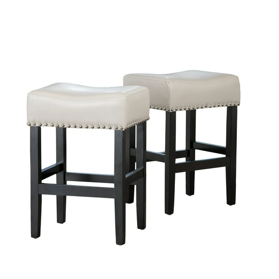 Noble House Lonnie Indoor Backless Ivory Leather Counter Stool (Set of 2)