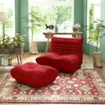 thumbnail image 4 of Magic Home Modern Sectional Sofa Togo Sofa Lazy Sofa Foam Couch Floor Sofa Velvet Couch for Bedroom,Living Room,Apartment and Small Space,Single Seat Sofa and Ottoman,Red, 4 of 11