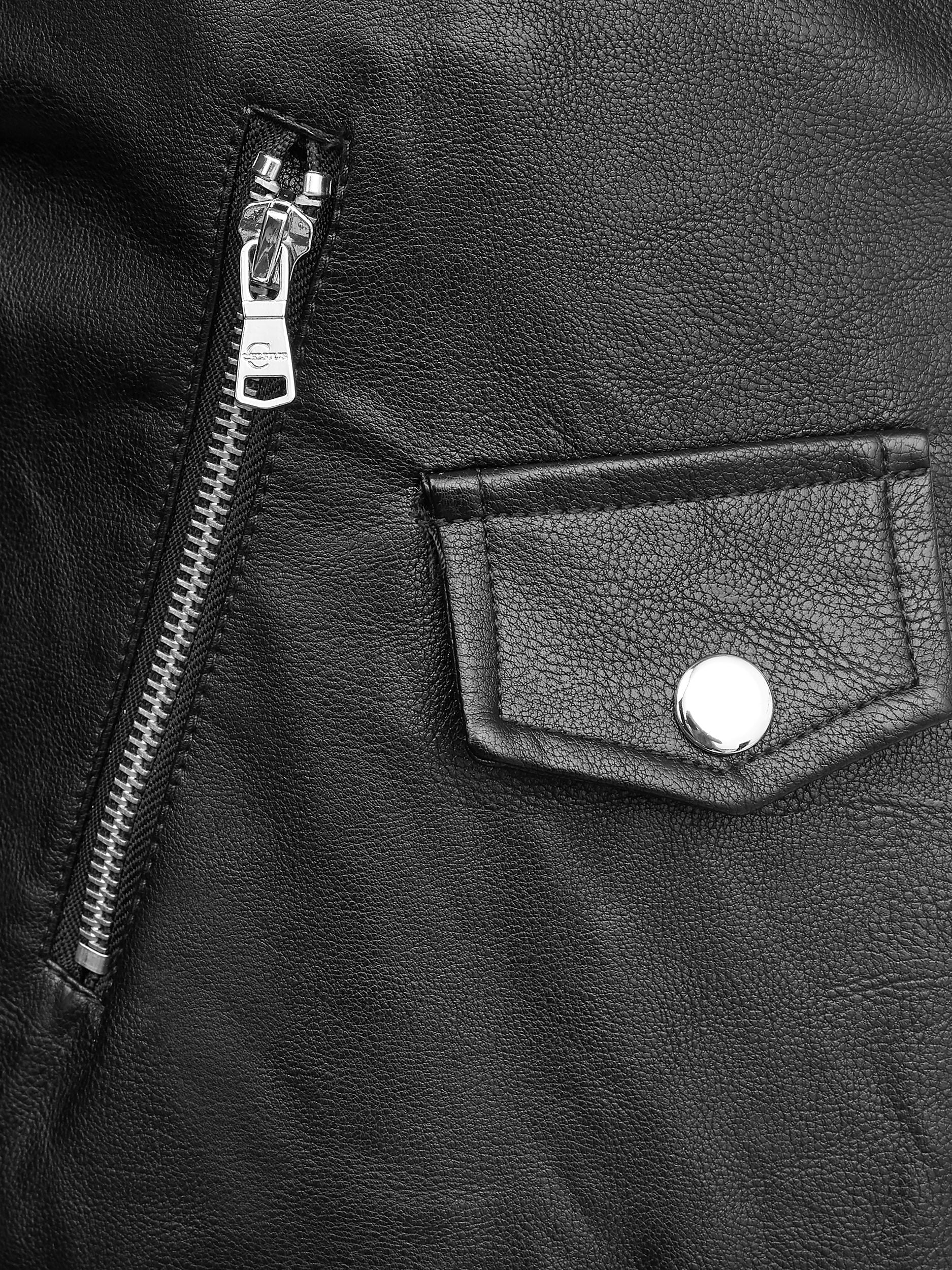 Celsius Women's Faux Leather Jacket with Varsity Stripes