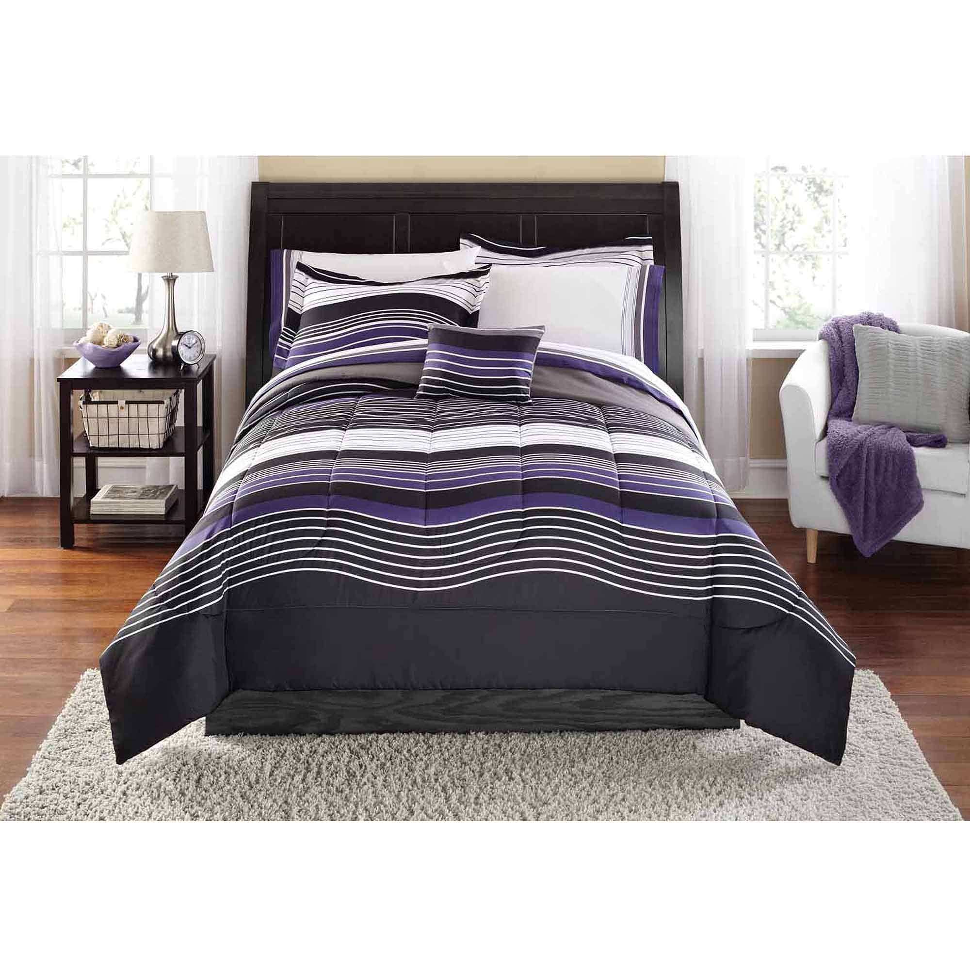 Mainstays Urban Stripe Purple Bed In A Bag Coordinated Bedding Set Mainstays Urban Stripe Purple Bed In A Bag Coordinated Bedding Set