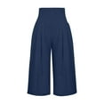 thumbnail image 4 of Mohiass Capri Pants for Women with Pockets Summer Smocked Capri Pants for Women Pull on Cotton Linen High Waisted Wide Leg Women's Capri Pants Stretch Navy 2XL, 4 of 6