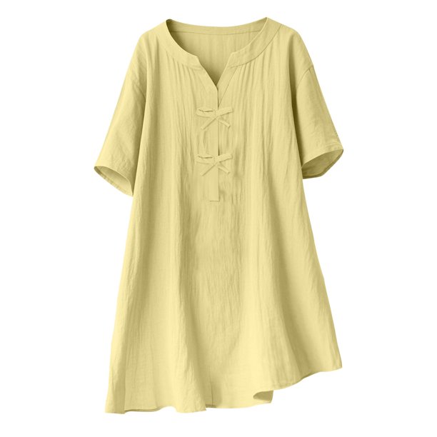 Blusas de Manga Corta para las Mujeres de Moda Color Sólido Cuello Redondo Blusas, Poliéster Verano Primavera