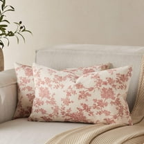 100% Cotton French Pastoral Lumbar Throw Pillow Covers Set of 2, 12x20 Inch Red Farmhouse Decorative Cushion Covers for Sofa Bed Living Room Home Decor