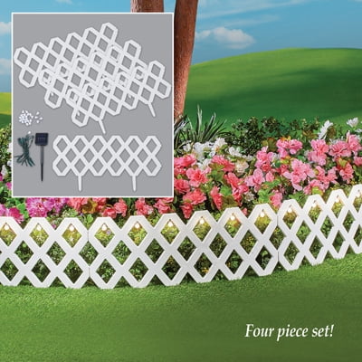 White Trellis Plastic Garden Border Edging Set With Solar Lights Of 4 Com White Trellis Plastic Garden Border, Garden Border Edging With Solar Lights