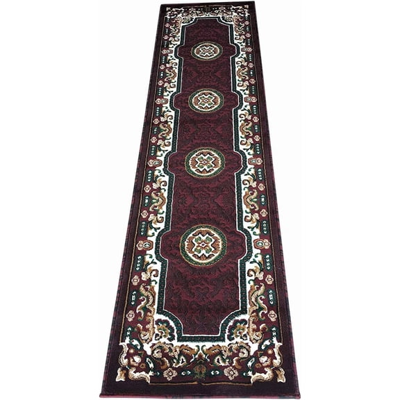 Traditional Runner Burgundy & Green Design D123 (2 Feet X 7 Feet)