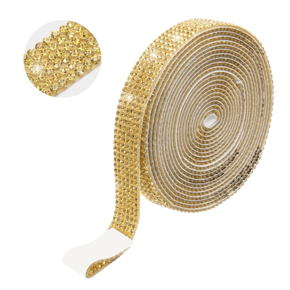 Rhinestone Ribbon 0.5" x 3 Yard Self-Adhesive Crystal Rhinestone Strips for DIY Crafts Party Car Phone (Gold)