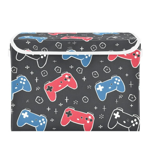 Gamepad in Black Blue Red Foldable Storage Bin with Lid and Handle Collapsible Storage Box 16.5 x 12.6 x 11.8 inches