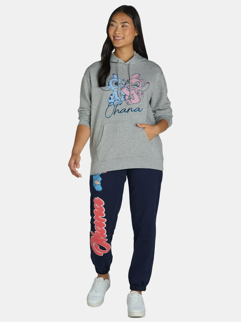 【ANGLAN】Stitch Over Sweat Hoodie Disney Stitch and Angel Juniors Graphic Hoodie - Cute Design