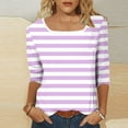 thumbnail image 5 of Guieoi Womens Tops Plus Size Women's Trendy Casual Non Positioning Printed Square Neck Three-Quarters Sleeved Purple, 5 of 7