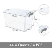 44 Qt Clear Storage Bins with Lids Plastic Stackable 4 Packs