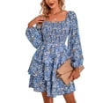 thumbnail image 4 of Lucakuins, minivestido de verano para mujer, estampado Floral, cuello cuadrado, manga larga, volantes, pastel, primavera otoño, vestido informal Lucakuins  moda, 4 of 7