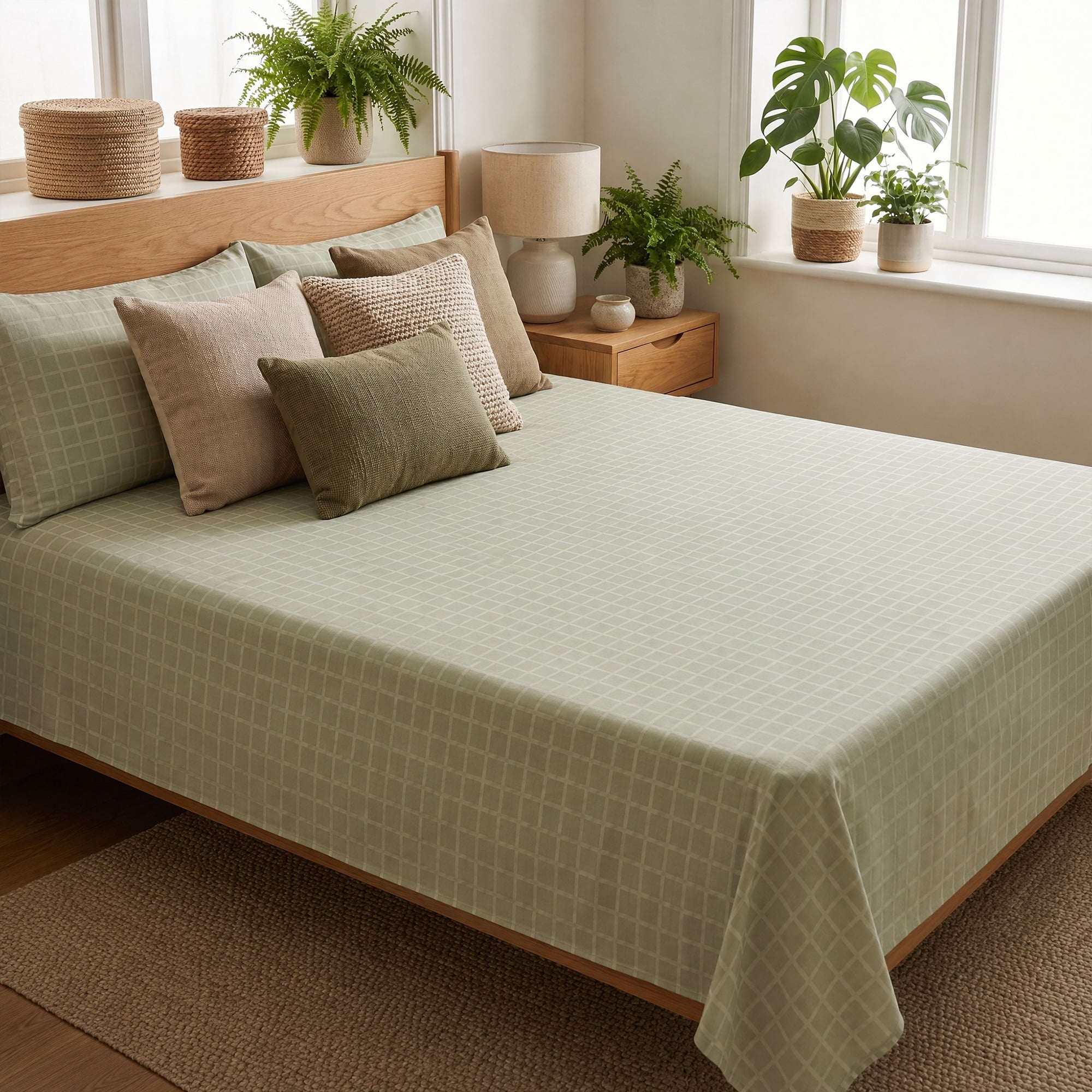 Unique Bargains Microfiber Gauze Bed Sheet Breathable Flat Sheet Light Green 96"x106"