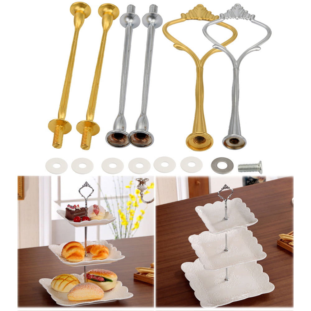 Silver Crown Tier Cake Cupcake Plate Stand Handle Hardware Fitting Holder Set 