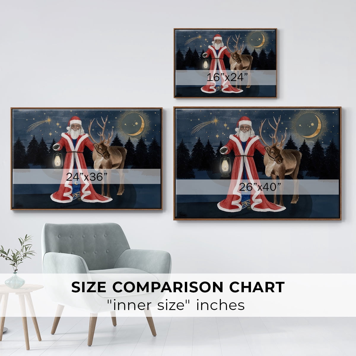 Celestial Christmas Collection A - Framed Gallery Wrapped Holiday Canvas - 27 x 41 - Rosewood Frame