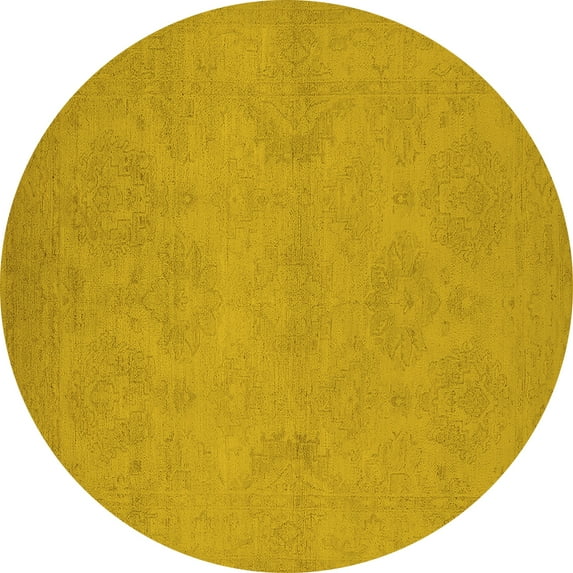 Ahgly Company Indoor Round Oriental Yellow Industrial Area Rugs, 4' Round