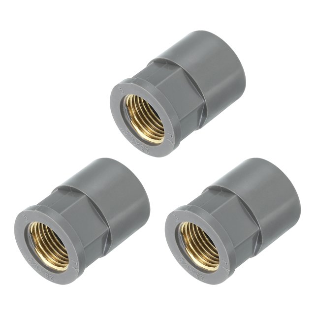 Uxcell 3Pcs Pipe Fittings, 25mm 1/2 PT Brass Threaded Pipe Coupling, Grey