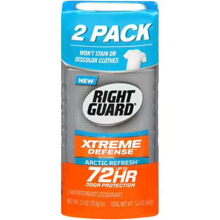 Right Guard Xtreme Defense 5 Antiperspirant Deodorant Invisible Solid Stick, Arctic Refresh, 2.6 Ounce (Pack of