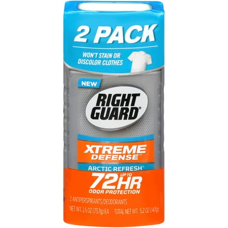 Right Guard Xtreme Defense 5 Antiperspirant Deodorant Invisible Solid Stick, Arctic Refresh, 2.6 Ounce (Pack of