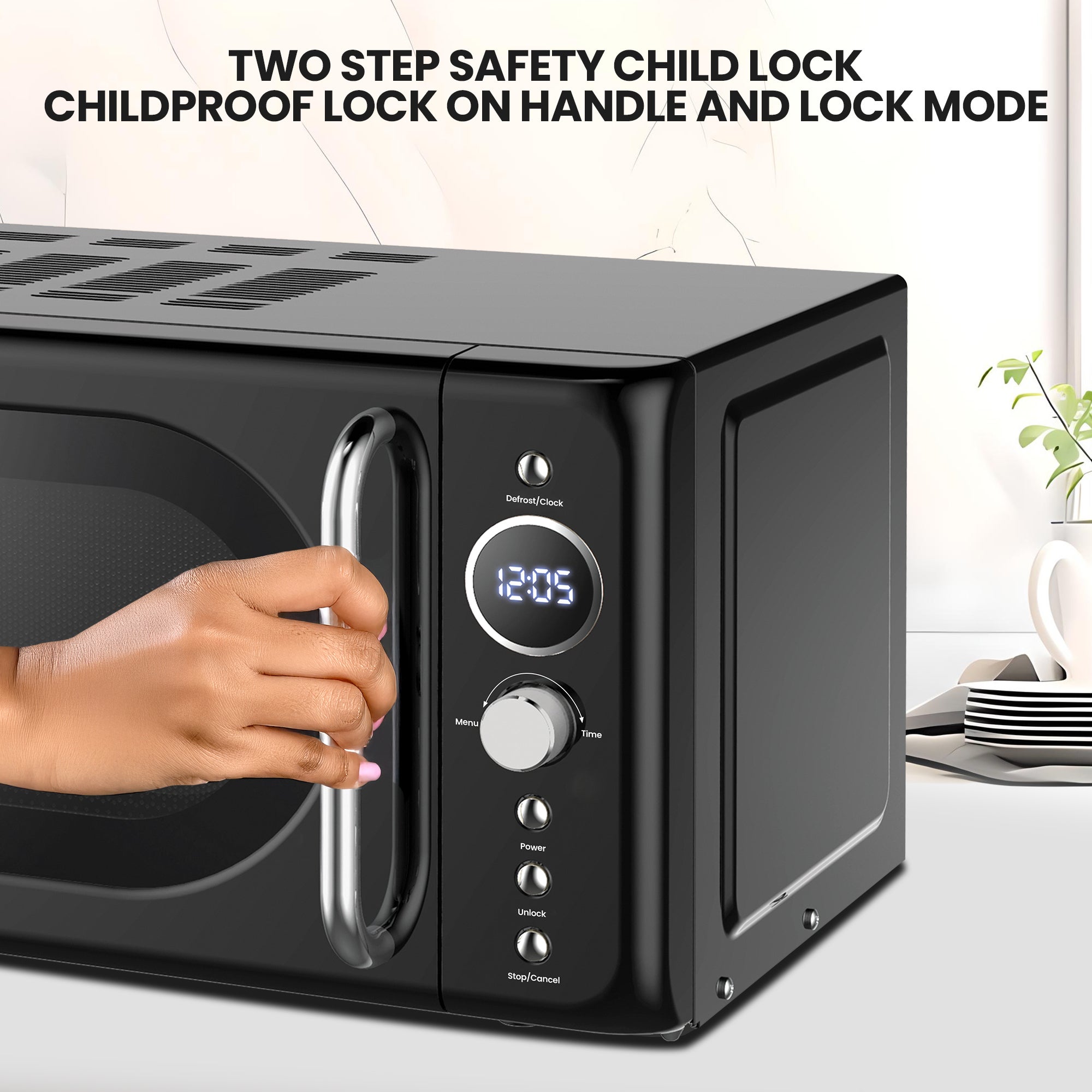 Total Chef Retro Microwave Oven, 0.7 Cu Ft, 8 Pre-Sets, 700W, Black