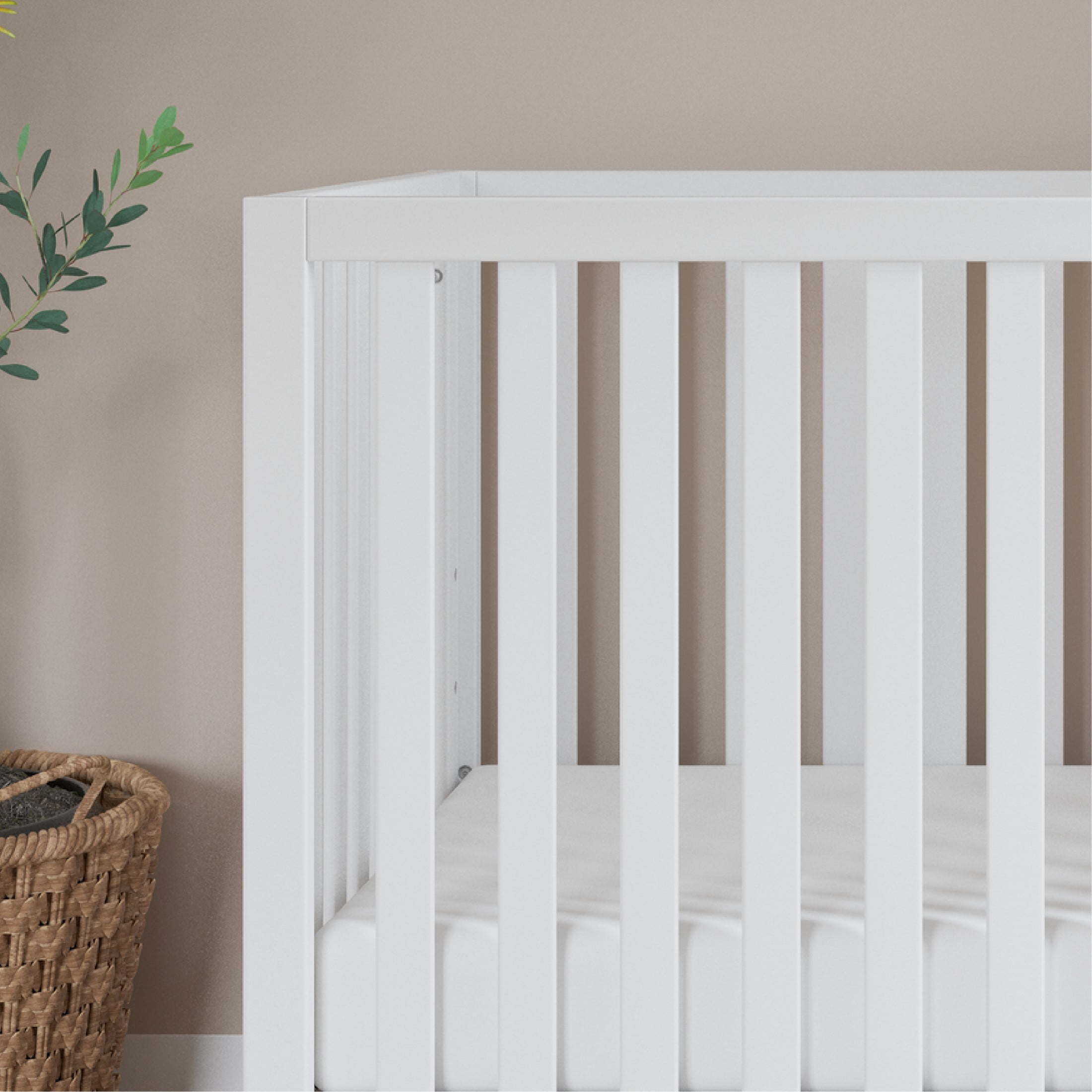 Child Craft SOHO Crib, Dresser, Chest & Nightstand Nursery Set, 4-in-1 Convertible Crib, White/Natural, 4-Piece