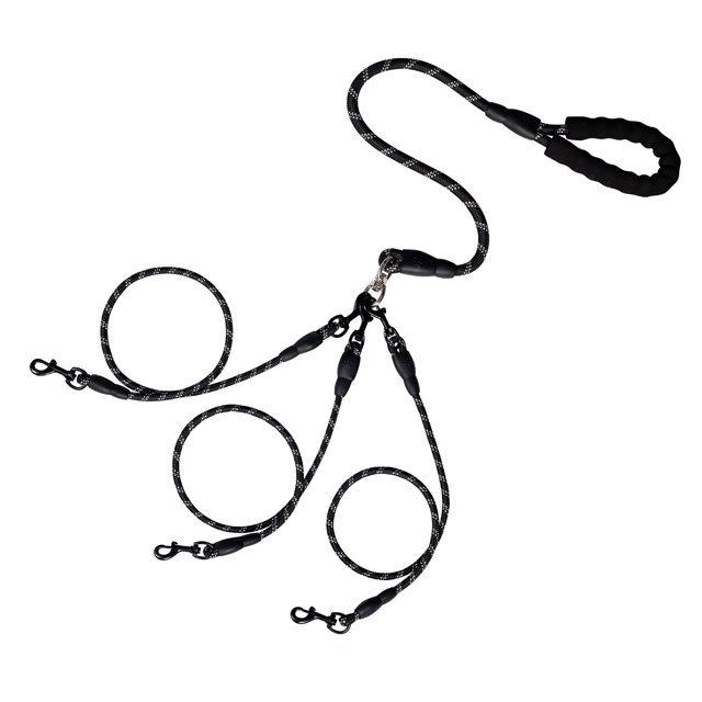 Djiypn 3 in 1 Durable Nylon Dog Leash with Padded Handle, 360° Swivel No Tangle Climbing Rope Removable Pet Traction Rope, 4.8Ft Lead for Puppy Dogs, Black