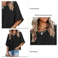 thumbnail image 3 of Camiseta informal de Color puro para mujer, Top de verano con cuello redondo, mangas 3/4 acampanadas, holgadas, 3 of 6