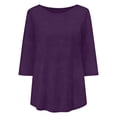 thumbnail image 6 of Sawvnm Women Blouses Plus Size Women's Fashion Loose Casual 3/4 Sleeve T-Shirt Round Neck Plus Size Top Skirts for Women Purple 2XL, 6 of 6