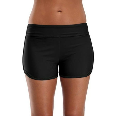 Women High Waist Swim Boy Shorts Bikini Bottom Tankini Shorts Swimsuit Sexy Swimwear Swimming Briefs Bathing Suit Beach Black Navy Blue