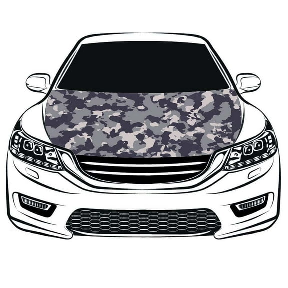 Camouflage grey Car Hood Cover Flag Engine Banner 3.3X5ft/6x7ft 100% Polyester Elastic Fabrics Can be Washed(3.3x5ft)