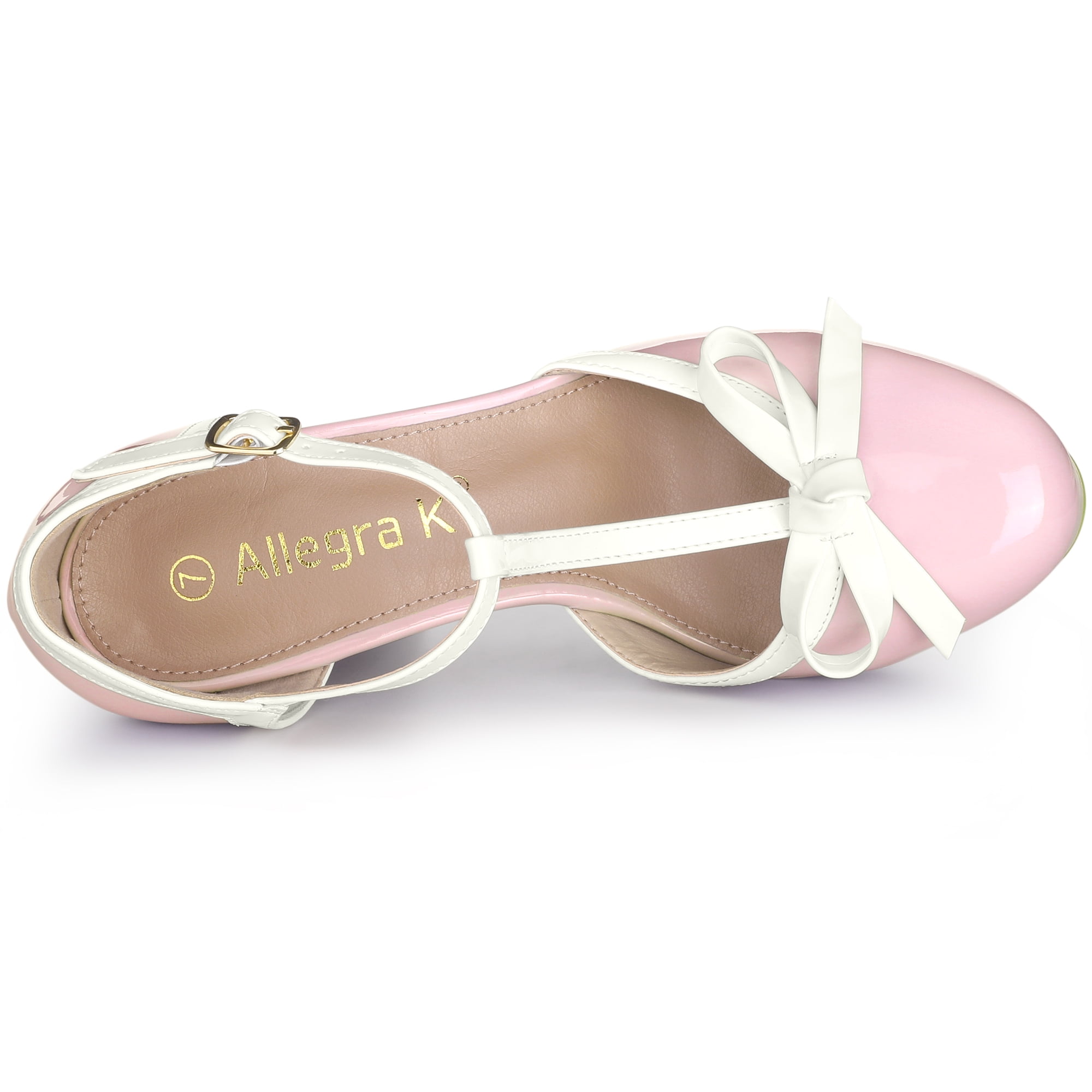DARING DIVA Women's Platform Bow T Strap Chunky Heels Pumps Pink 9