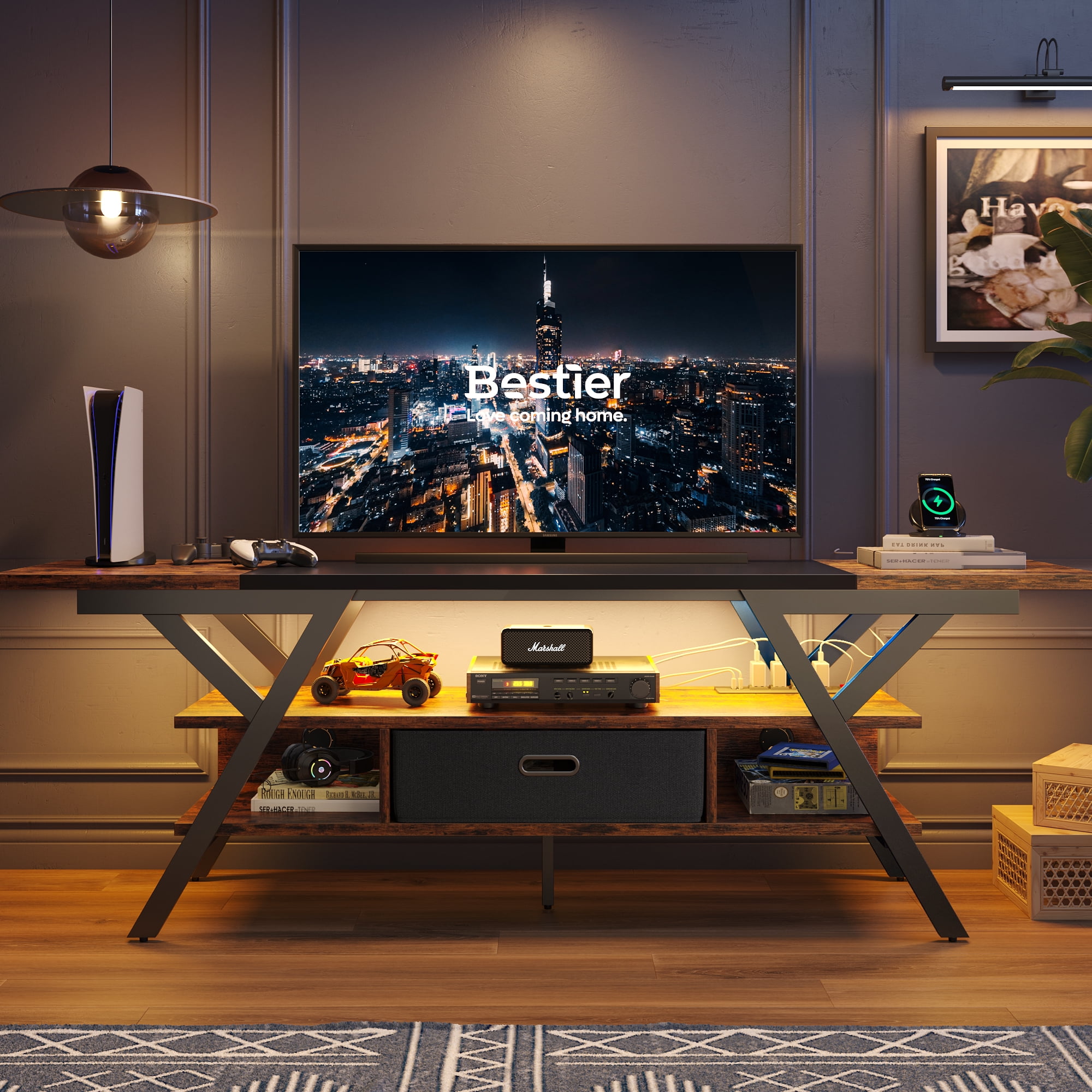 Bestier 70" Gaming TV Stand for TVs up to 75" with Power Outlets