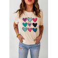thumbnail image 1 of POGLIP Women's Khaki Valentines Multi Pattern Heart Print T Shirt, 1 of 6