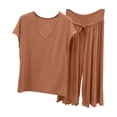 thumbnail image 2 of NominalSnug Plus Size Pajamas Sets for Women Soft Sleepwear Cap Sleeve V Neck Tops Capri Pants Comfy Loungewear, 2 of 6