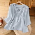 thumbnail image 2 of yunLCZ Basic T Shirts Women's Loose Cotton Elegant Summer Five Part Sleeve Top Temperament 2025 Literary Retro Round Neck Embroidered Shirt Women's Short Sleeve T Shirt Office Shirts Grey XXXL, 2 of 4